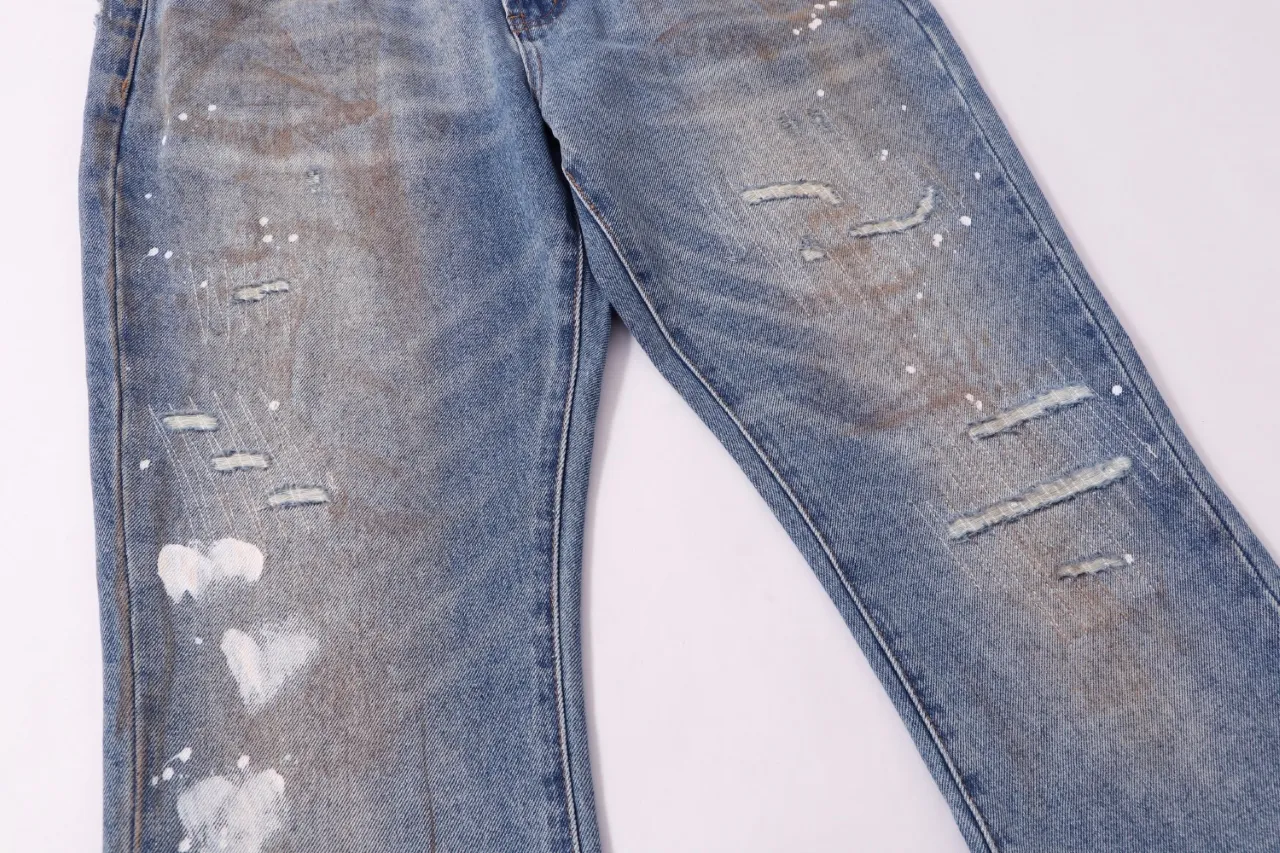 671#Gallery Dept New style embroidered patches, old splashed ink and paint, heavy-duty bootcut jeans, dirty trousers, high street fashionable trousers, casual and versatile trousers, washed blue S~XL P260